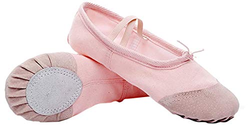 Zapatillas de Ballet con Suela Partida, Lona Transpirable con Punta en Cuero, Gomas de Sujeción Precosidas (31, Rosa Claro)
