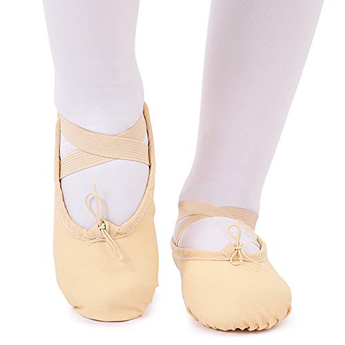 Zapatillas de Ballet Danza Canvas para Niña y Mujer Calzado de Danza Suela Partida de Cuero Tallas 22-44 (Beige, Numeric_36)