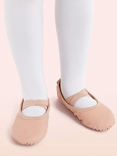 Zapatillas de ballet para niña, de piel, forro de algodón grueso, suela de piel completa, zapatos de danza, correas precosidas, zapatillas de ballet, Ballet Rosa, 33 EU