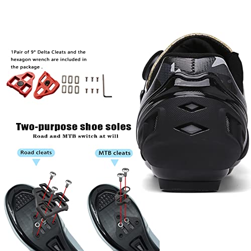 Zapatillas de Ciclismo para Hombre Zapatillas de Bicicleta de Carretera para Mujer compatibles con Look SPD SPD-SL Delta Cleats (Gris camuflado, Numeric_37)