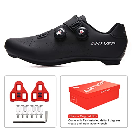 Zapatillas de Ciclismo para Hombre Zapatillas de Bicicleta de Carretera para Mujer compatibles con Look SPD SPD-SL Delta Cleats Zapatillas de Spinning para Interiores Exteriores Toda Negro EU 44