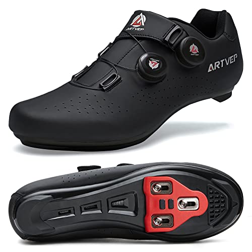 Zapatillas de Ciclismo para Hombre Zapatillas de Bicicleta de Carretera para Mujer compatibles con Look SPD SPD-SL Delta Cleats Zapatillas de Spinning para Interiores Exteriores Toda Negro EU 44