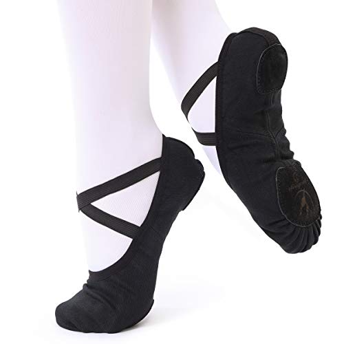 Zapatillas de Danza para niñas Zapatos de Ballet Lona elástica con Suela de Cuero Dividido Negro marrón Rosa Talla 45