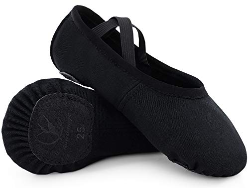Zapatillas de Danza para niñas Zapatos de Ballet Lona elástica con Suela de Cuero Dividido Negro marrón Rosa Talla 45