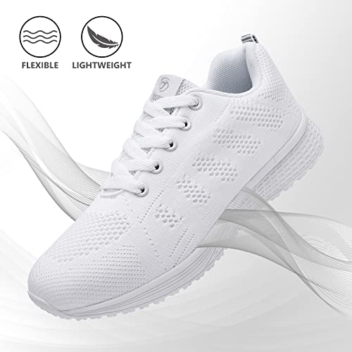 Zapatillas de Deporte para Mujer Zapatillas Deportivas para Correr Zapatos con Cordones para Caminar Zapatillas Transpirables para Correr al Aire Libre para Correr Blanco 38 EU