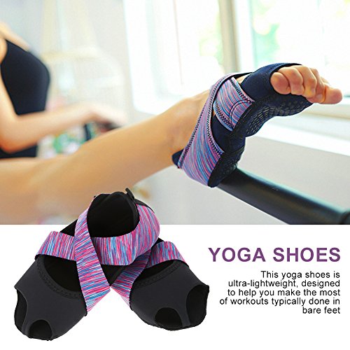 Zapatos antideslizantes de yoga, zapatos de entrenamiento de baile de envoltura suave antideslizante para mujer Yoga Pilates Barre púrpura(L（39-40）)