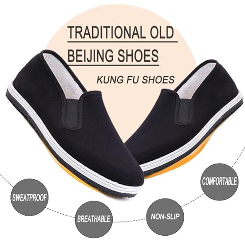 Zapatos Chinos Tradicionales de Kung Fu Zapatos de Tela Antideslizantes Antiguos de Beijing Zapatos de Tai Chi de Lona Transpirable con Suela de Goma Melaleuca Negro(265mm EU43)