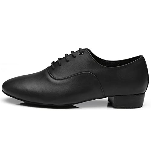 Zapatos De Baile para Hombres Zapatos Oxford Modernos Latinos De Cuero De Suela Completa Fondo Suave con Cordones Tacón Bajo,Negro,44 EU