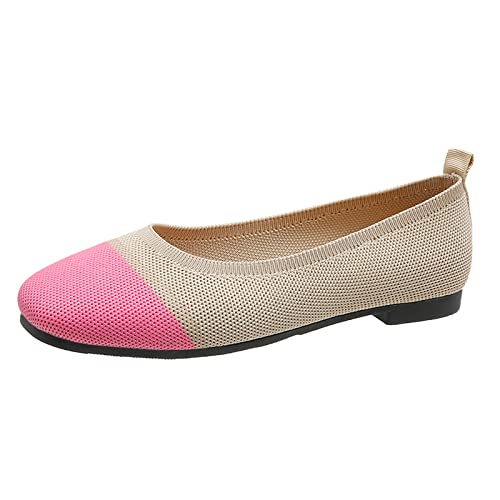 Zapatos de balerina de verano para mujer, plataforma plana, zapatos de bote, zapatos de boda, malla transpirable, sandalias planas de tela, zapatos de cuña, zapatos casuales, a rosa, 39 EU