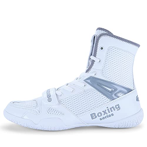 Zapatos de boxeo para hombre, zapatos de lucha libre, boxeadores de combate, entrenadores, transpirables, botas de boxeo, zapatos reductores para hombres, blanco gris, 44 EU