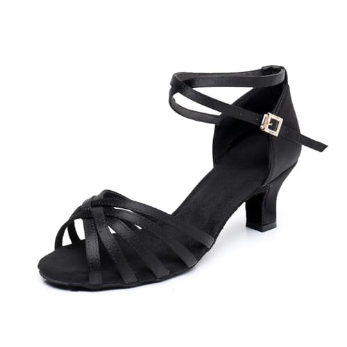Zapatos de Danza Latina para Mujer Negro Profesional Zapatos de Baile de salón de Fiesta de Salsa de Baile práctica de Rendimiento Zapatos A01 Negro 5 CM 38 EU