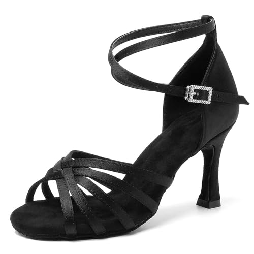Zapatos de Danza Latina para Mujer Negro Profesional Zapatos de Baile de salón de Fiesta de Salsa de Baile práctica de Rendimiento Zapatos A01 Negro 7 CM 38 EU