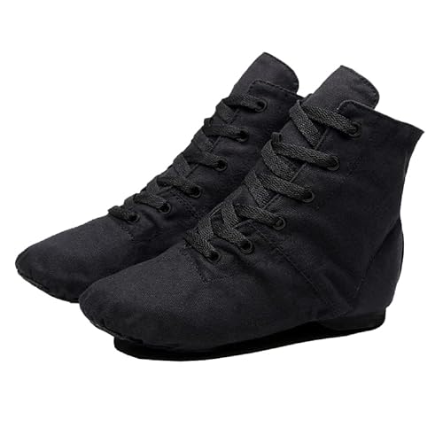 Zapatos de jazz para mujer, color negro, bota de jazz para hombre, zapatos de baile profesionales de lona con suela de cuero, botas de jazz, Negro , 35 EU