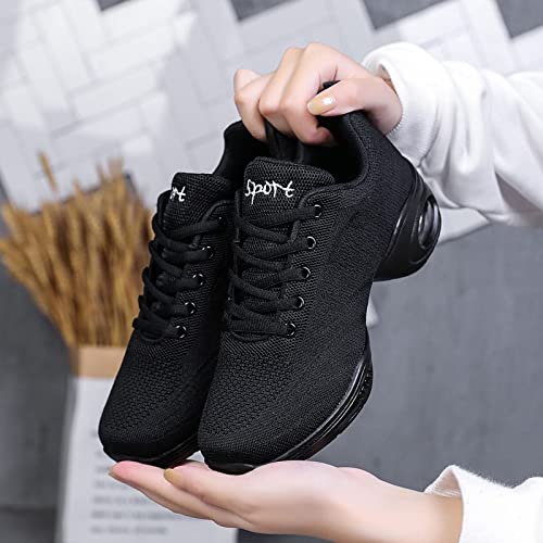 Zapatos de jazz para mujer con cordones de baile zapatillas de deporte de dama suela dividida amortiguador de aire moderno zapatos de baile plataforma, Negro 2, 37.5 EU