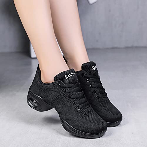 Zapatos de jazz para mujer con cordones de baile zapatillas de deporte de dama suela dividida amortiguador de aire moderno zapatos de baile plataforma, Negro 2, 37.5 EU