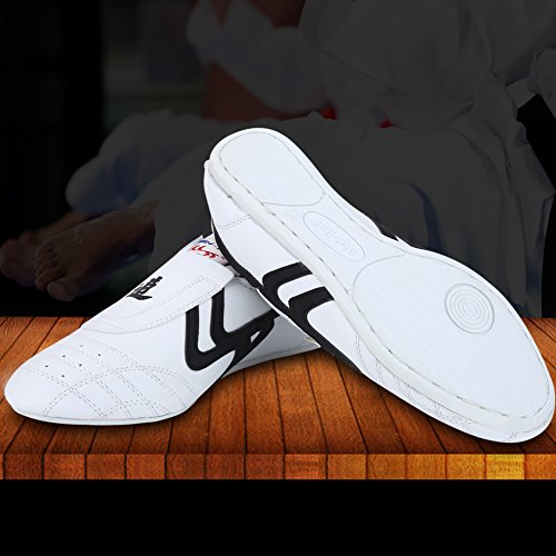 Zapatos de Taekwondo, Zapatos Antideslizantes de Artes Marciales, Artes Marciales Zapatilla de Deporte de Boxeo Karate Kung Fu Zapatos de Tai Chi de Rayas Negras Ligeros para Hombres Mujeres Niños(37)