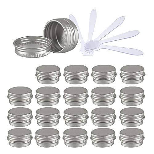 ZEOABSY 48 Piezas Tarros de Aluminio con Tapa Rosca 5ml, Plata Tarros de Aluminio Vacíos Redondo para Contenedor De Cosméticos Cremas Caja de almacenaje con 12 Espátula