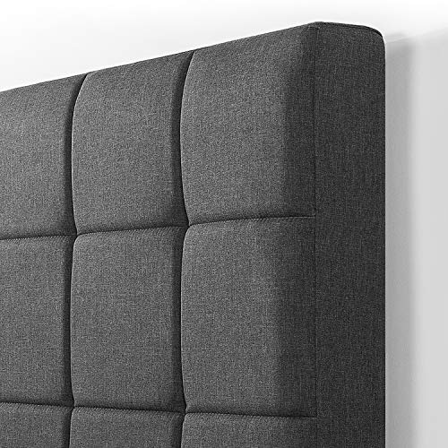 Zinus Lottie Estructura de cama con plataforma tapizada de 35 cm, Base para colchón, Somier de láminas de madera, Montaje sencillo, 135 x 190 cm, Gris