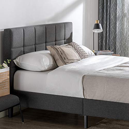 Zinus Lottie Estructura de cama con plataforma tapizada de 35 cm, Base para colchón, Somier de láminas de madera, Montaje sencillo, 135 x 190 cm, Gris