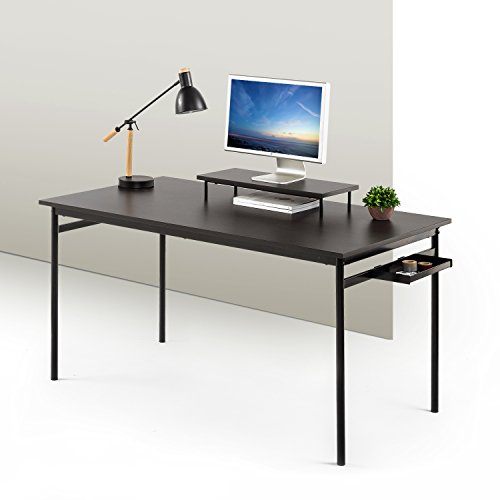 ZINUS Tresa 140 נ75 cm, escritorio negro de metal con almacenamiento y soporte para monitor, Escritorio con acabado espresso, Mesa para ordenador, Montaje sencillo