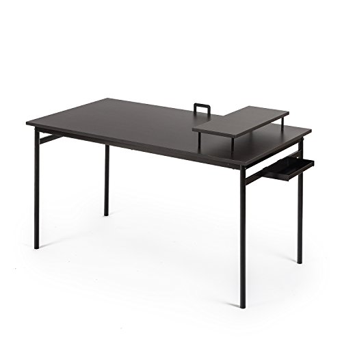 ZINUS Tresa 140 נ75 cm, escritorio negro de metal con almacenamiento y soporte para monitor, Escritorio con acabado espresso, Mesa para ordenador, Montaje sencillo