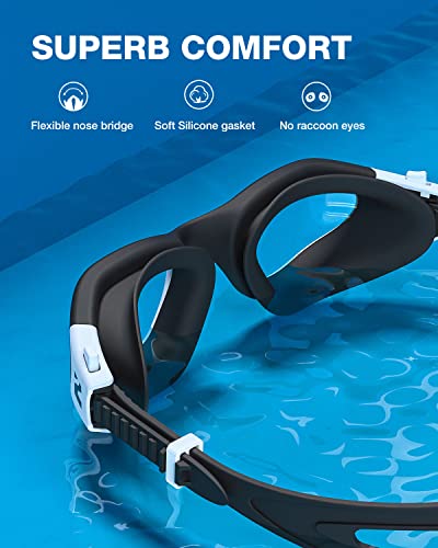 ZIONOR Gafas de natación G1SE para hombre y mujer, con protección UV, antivaho, cómodas, profesionales. (A1-G1SE-BlackWhite-Clear)