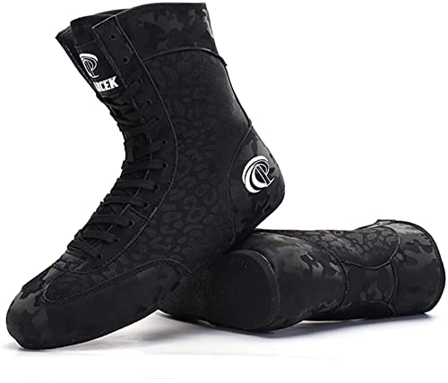 ZKHD Calzado Boxeo Caña Alta para Hombre Zapatillas De Lucha Libre Transpirables Botas De Boxeo Antideslizantes Ligeras para Mujer Niño,Black-10.5UK
