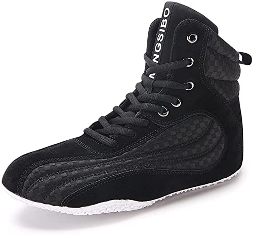 ZKHD Zapatos de Lucha para Hombres Zapatos de Boxeo para Jóvenes Kickboxing Sparring Boxers Entrenadores Zapatos de Artes Marciales Botas de Boxeo Transpirables,Black-37EU