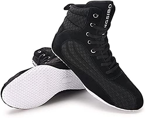 ZKHD Zapatos de Lucha para Hombres Zapatos de Boxeo para Jóvenes Kickboxing Sparring Boxers Entrenadores Zapatos de Artes Marciales Botas de Boxeo Transpirables,Black-37EU