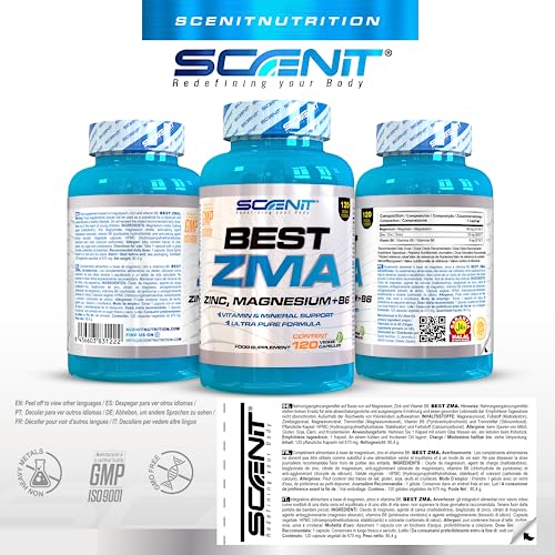ZMA Magnesio, Zinc y Vitamina B6 - BEST ZMA - 120 cápsulas veganas - Bisglicinato de Zinc - Citrato de Magnesio