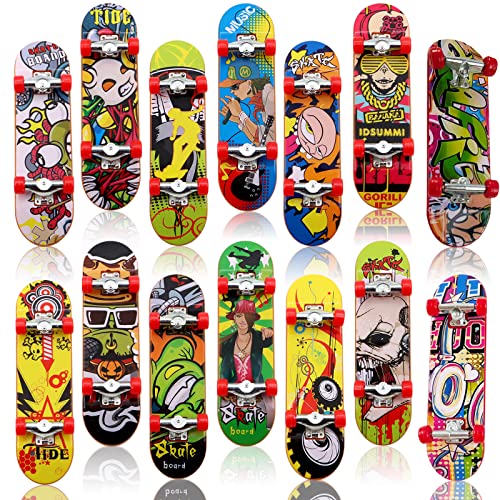 ZOCONE 14 Piezas Finger Skate, Mini Skate de Dedos Fingerboard Profesional de Aleación Finger Skateboards de Dibujos Animados Monopatín de Dedos Skateboards Juguete, Diapasón Mini Juegos para Niños