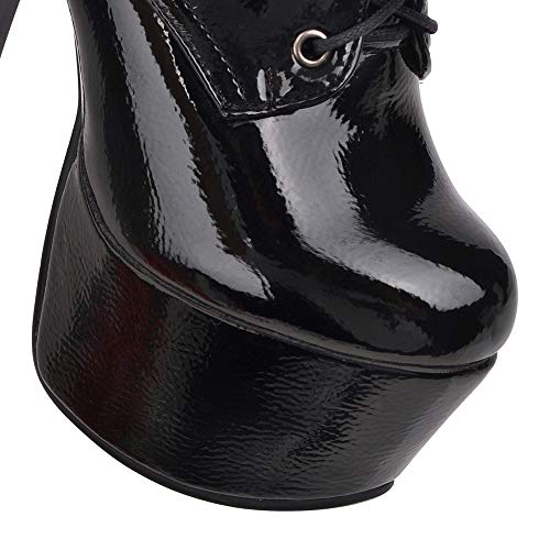 Zoducaran Mujer Moda Lace up Boots Ankle High Tacones de aguja Cremallera Botas cortas Heels Plataforma Performance Shoes Black Talla 38