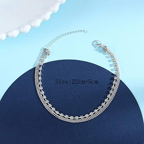 Zoestar - Pulsera tobillera de plata con cristales que imitan diamantes, con capas, de estilo bohemio, joyería para pies de mujeres y niñas
