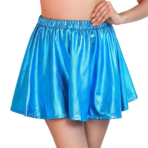 Zookey Falda Plisada Acampanada Brillante Falda metálica Falda en línea A Falda de Cintura Alta para Mujeres y niñas (Azul)