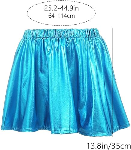 Zookey Falda Plisada Acampanada Brillante Falda metálica Falda en línea A Falda de Cintura Alta para Mujeres y niñas (Azul)