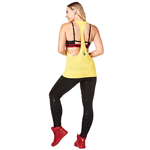 Zumba Fitness Women's Bubble Hem Breathable Print Workout Tank Top, Mujer, Sunrays, S