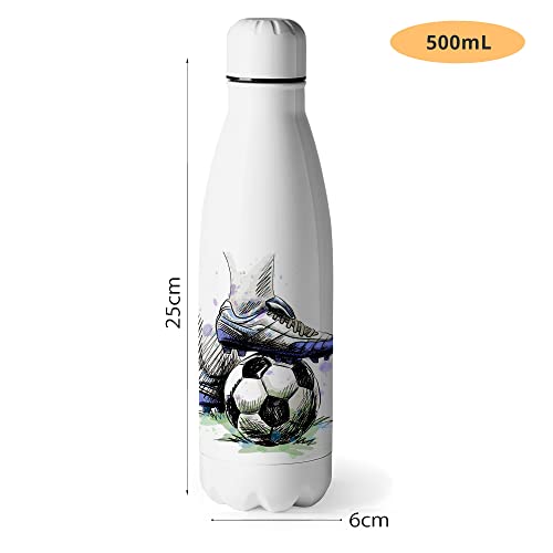 Zumo Digital Botella de Agua Personalizada Futbol Niños, Botella Deportiva Hidratación Térmica Sin BPA Doble Pared 500ml (Futbol-4)