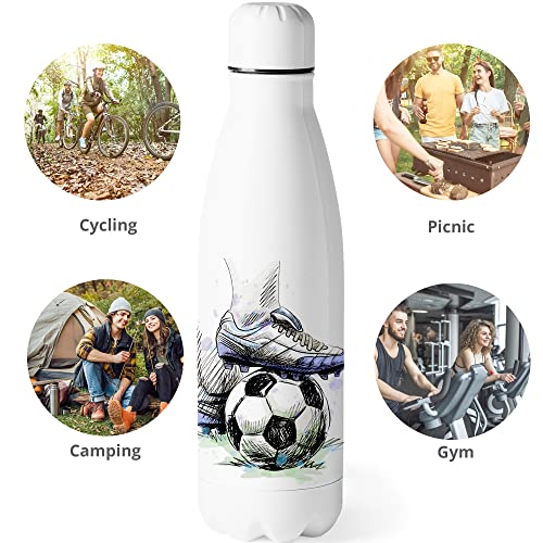 Zumo Digital Botella de Agua Personalizada Futbol Niños, Botella Deportiva Hidratación Térmica Sin BPA Doble Pared 500ml (Futbol-4)